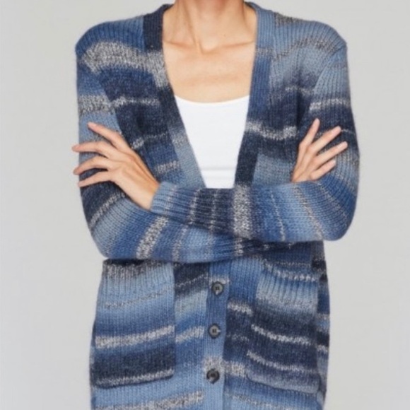 Roller Rabbit LILLIEN CARDIGAN SWEATER Blue Metallic Wool Blend- M/L - Picture 1 of 9